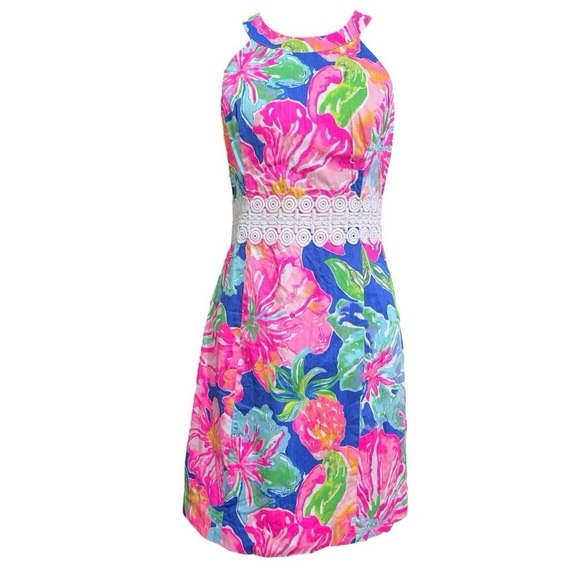 Lilly Pulitzer Ashlyn Shift Dress Size 2 Halter Beckon Blue Jungle Utopia 29555 - Picture 2 of 14